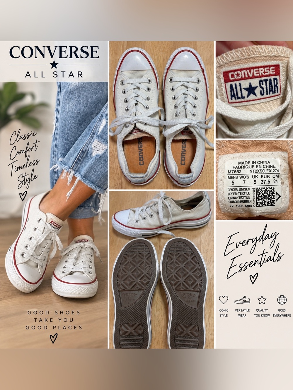 Converse All Star Low Top White Red Sneakers Women’s 7 Men’s 5